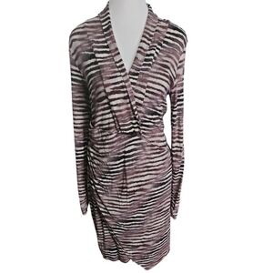Tommy Bahama NWOT Women's Zebra Print Surplice Neckline Long Sleeve Dress MED